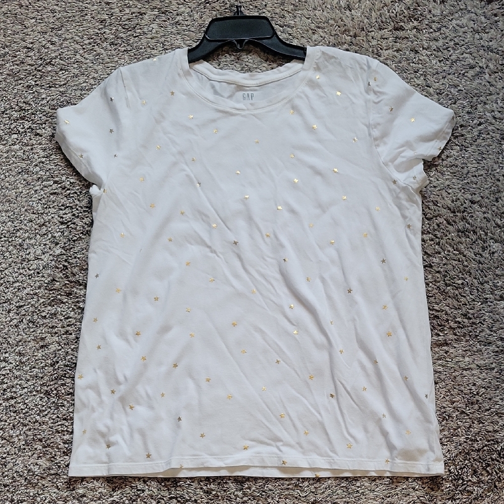 GAP White Tee with Gold Star Accents